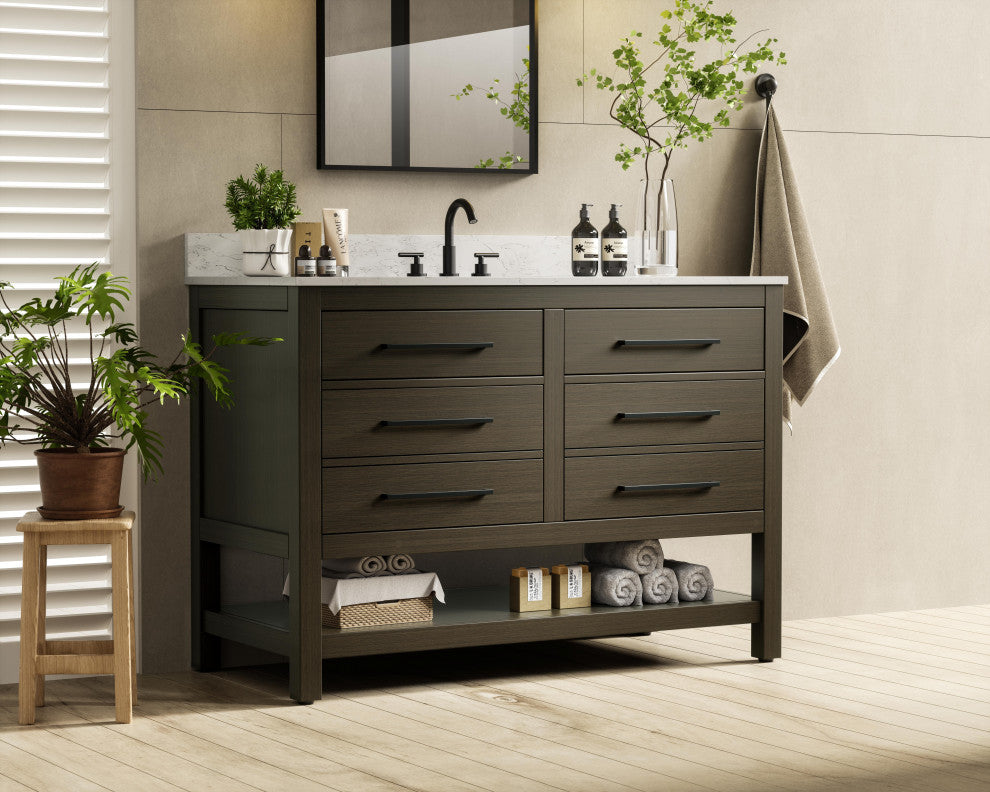 Home Living 48" Single Bathroom Vanity, Mocha Brown With Backsplash