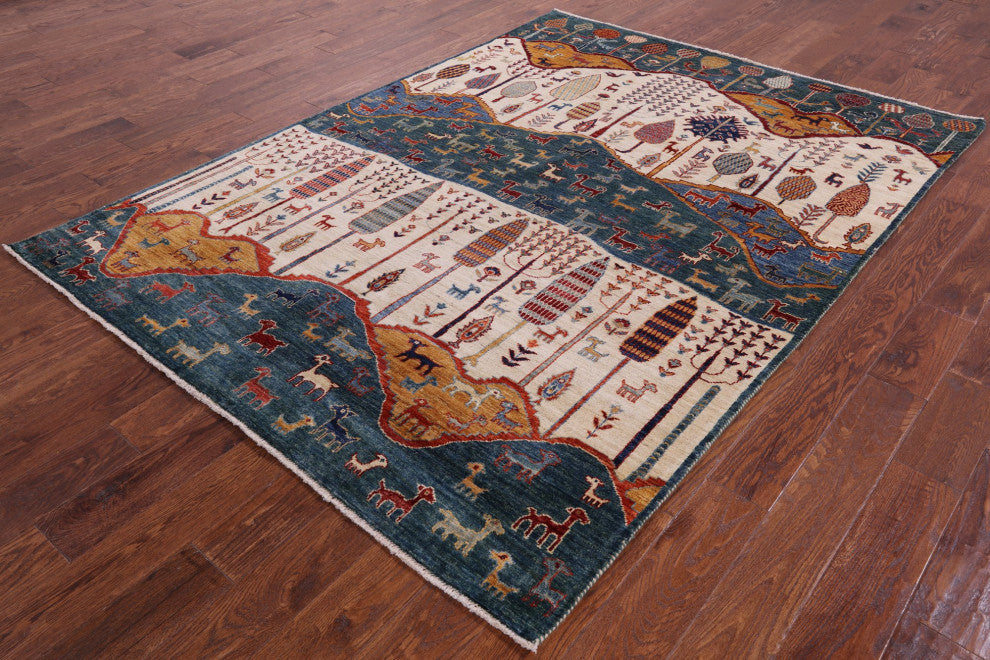 Persian Gabbeh Tribal Hand-Knotted Rug 5' 9" X 7' 11" Q5654