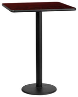 30'' Square Mahogany Laminate Table Top with 18'' Round Bar Height Table Base