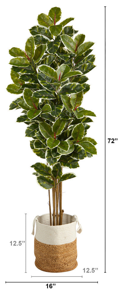 6' Oak Faux Tree, Handmade Natural Jute & Cotton Planter  Indoor/Outdoor