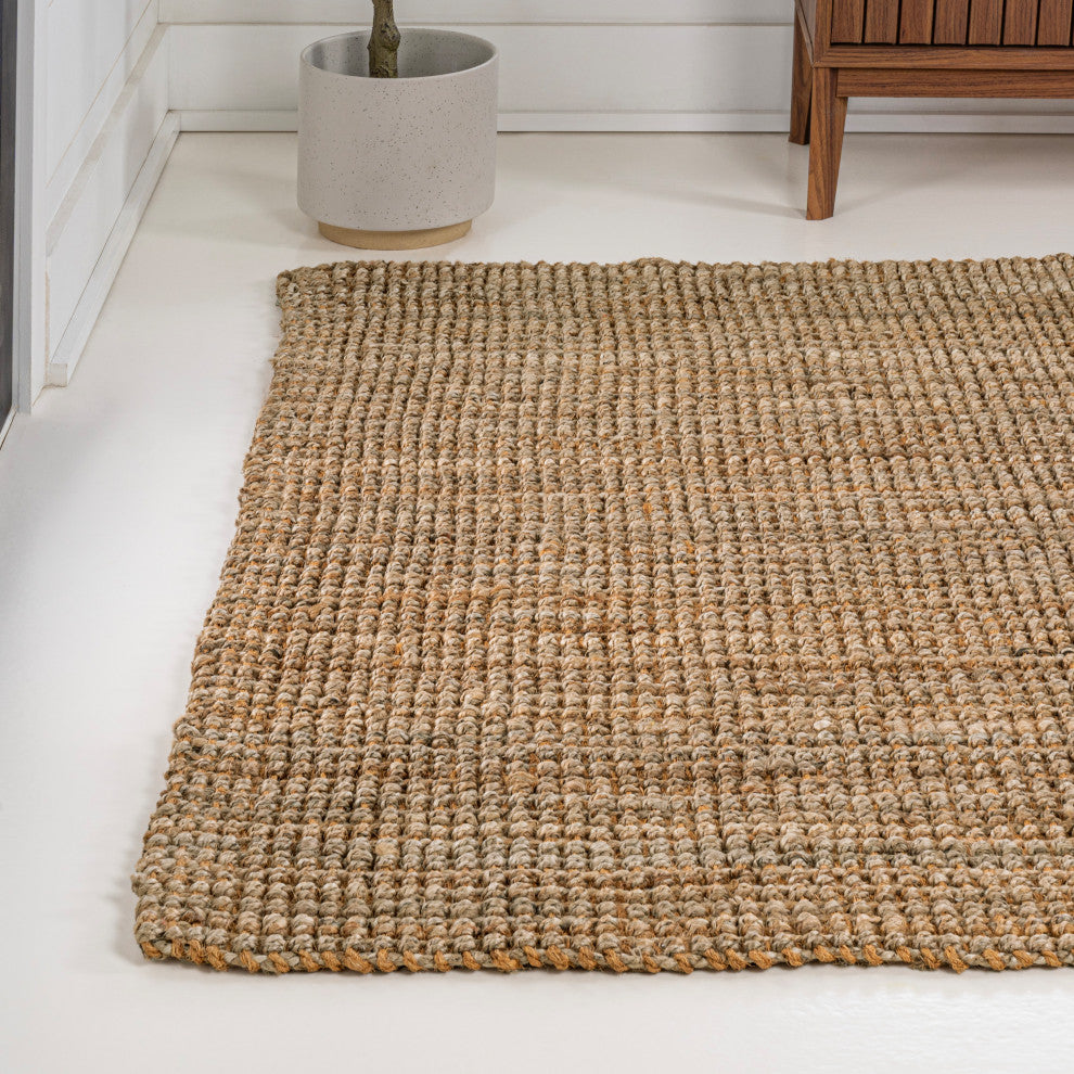 Biot Traditional Rustic Handwoven Jute Solid Natural 8 ft. x 10 ft. Area Rug