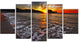 Setting Sun and White Waves, Seashore Photo Canvas Art Print, 60"x32", 5 Panels