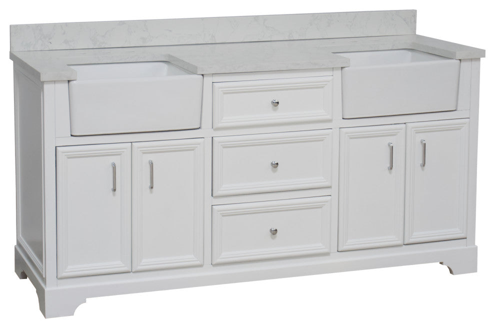 Zelda 72" Bathroom Vanity, White, Engineered Carrara