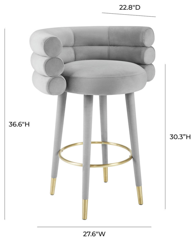 Betty Grey Velvet Barstool - Grey