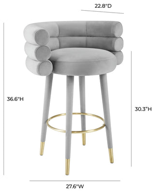 Betty Grey Velvet Barstool - Grey