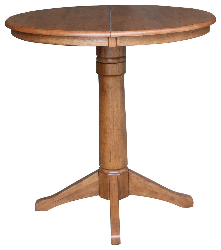 36" Round Extension Dining Table With Emily Counter Height Stools, Distressed Oak, 3 Piece