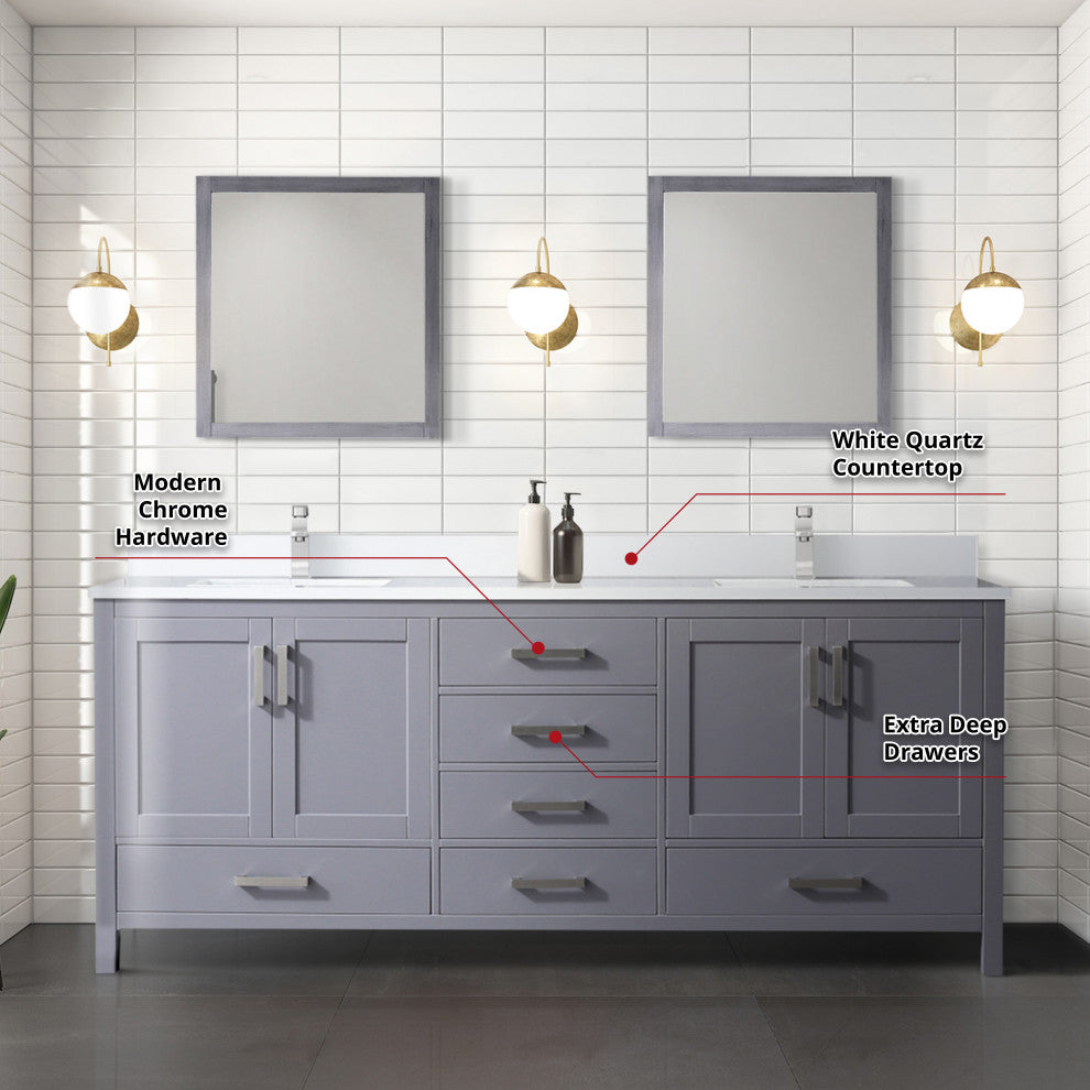Jacques 80" Dark Grey Double Sink Vanity with Quartz Top, With Faucet and Mirror