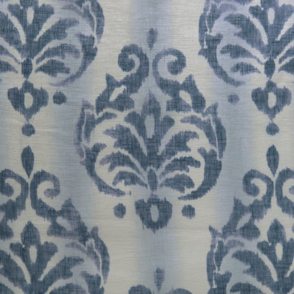 Fresco Blue Printed Faux Linen Sheer Fabric Sample, 4Wx4L