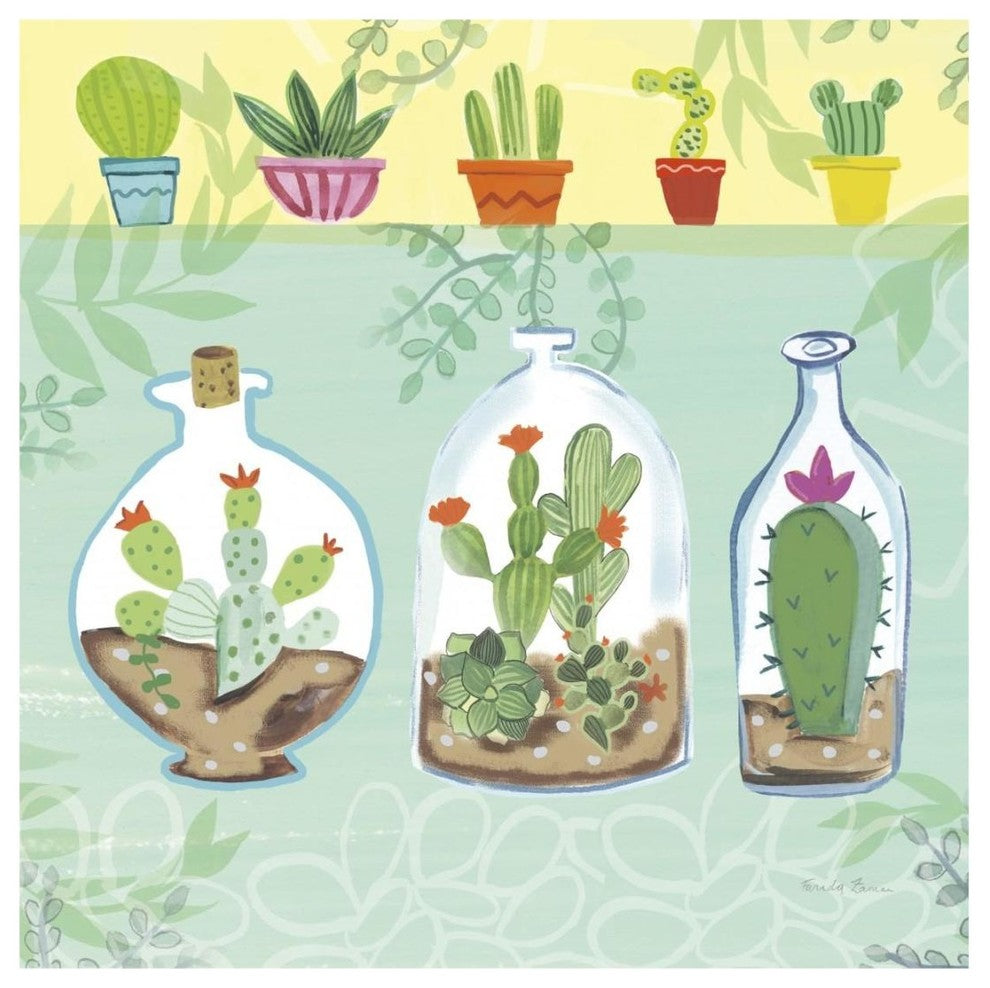 "Cacti Garden I no Birds and Butterflies" Paper Print by Farida Zaman, 20"x20"
