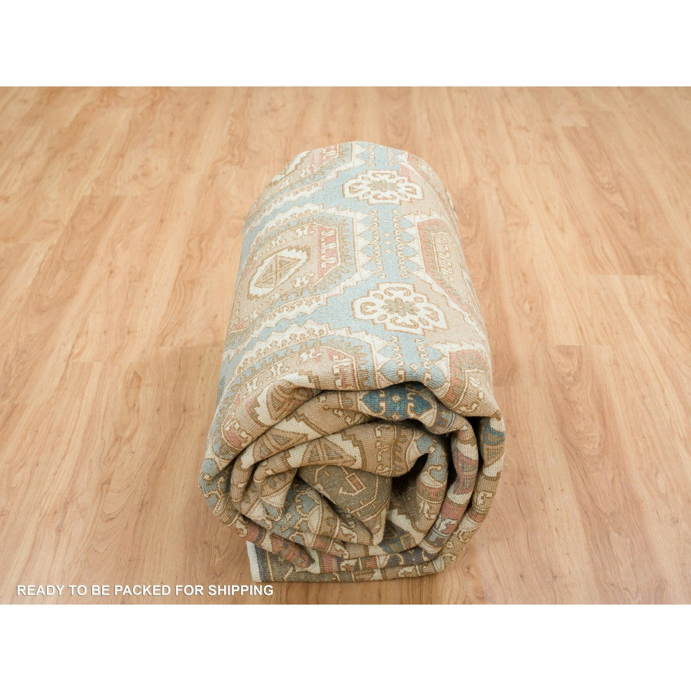 Hand Spun Ghazni Wool, Natural Dyes, Caucasian Gul Motifs Rug, 10'x14'