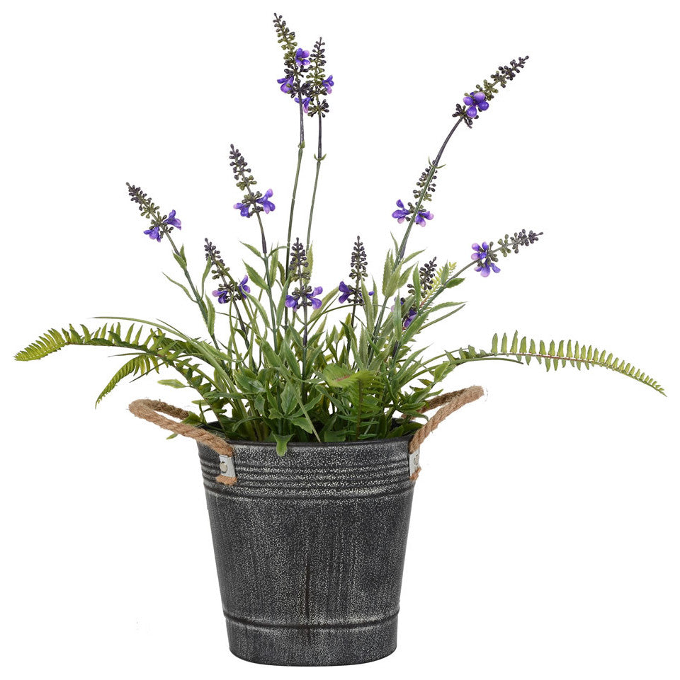 Vickerman Lavender Flower Fern in Iron Pot, 18"