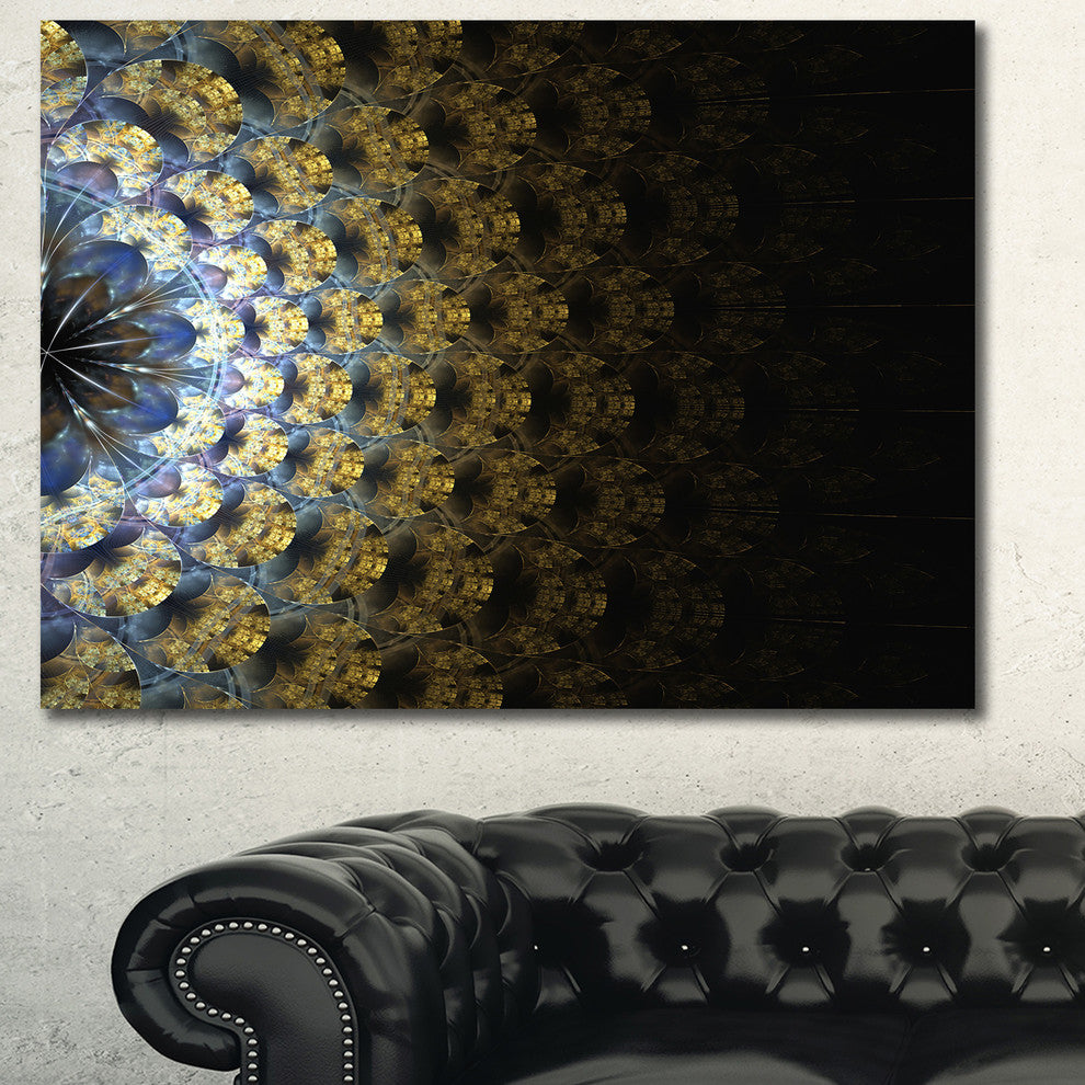 Symmetrical Gold Fractal Flower, Oversized Abstract Canvas Art Print, 60x40