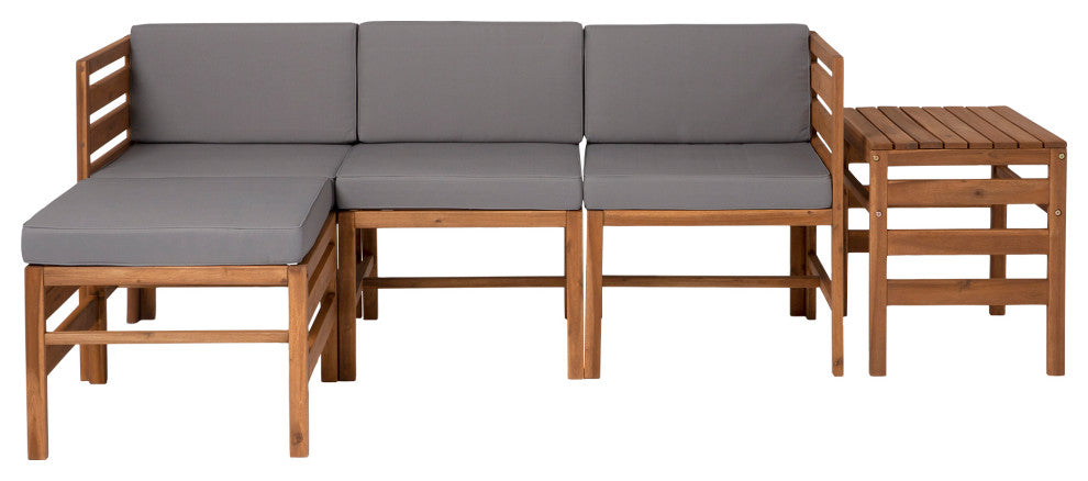 5-Piece Modular Acacia - 3 seat and Ottoman + Side Table - Brown