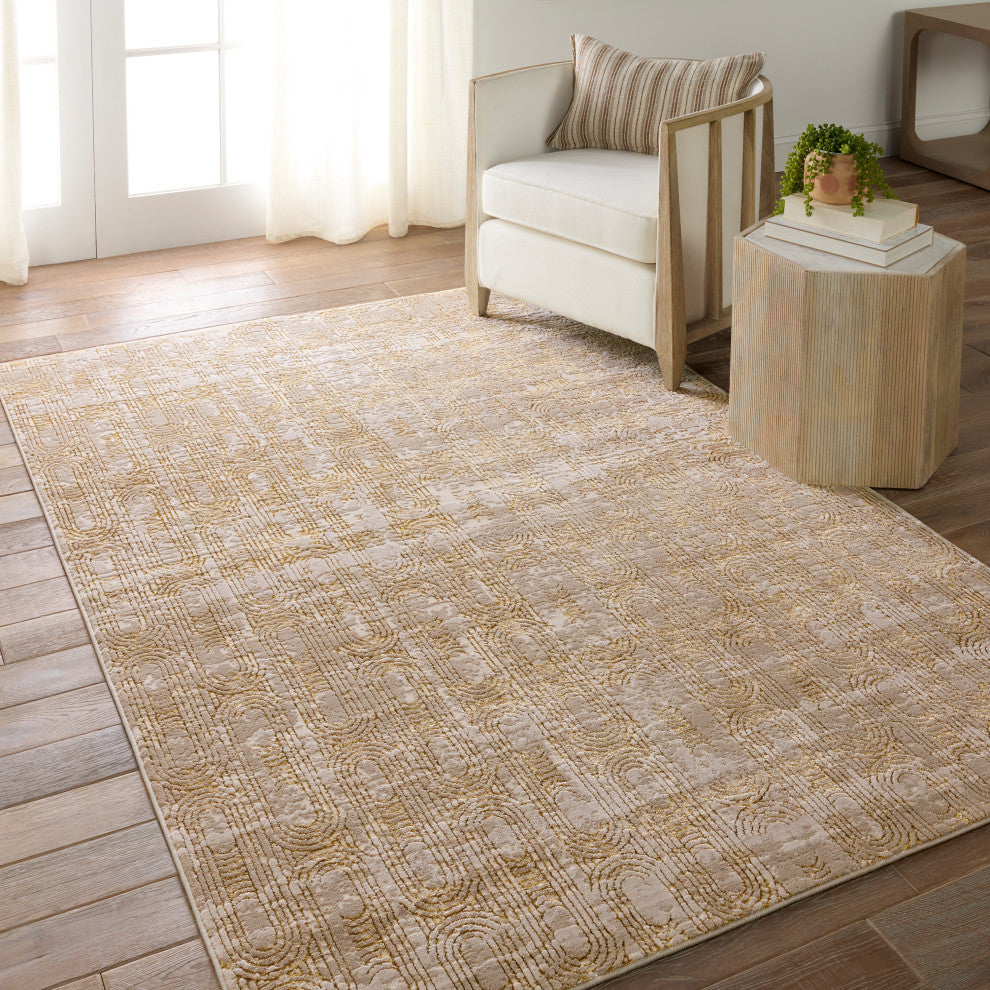 Gimeas Geometric Gold/ Taupe Runner Rug 2'2"X8'