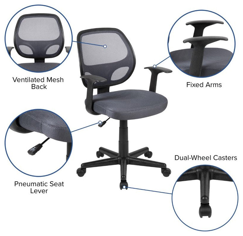 Mid-Back Mesh Swivel Ergonomic Task Office Chair With Arms, BIFMA Certified, Gra