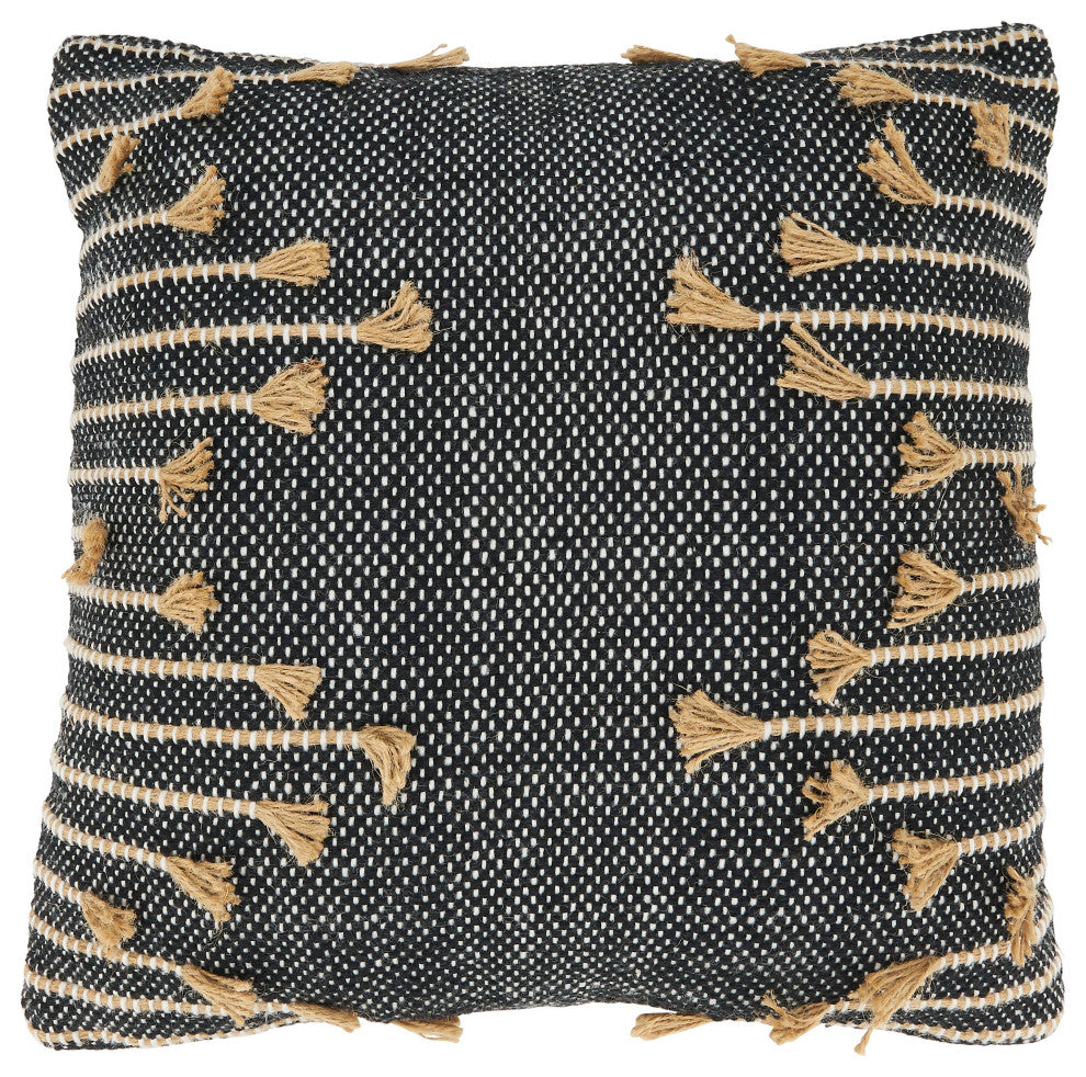 Playful Patterns Zig Zag Tassel Throw Pillow Cover, Black, 18"