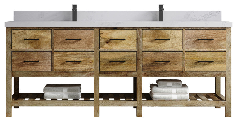 Parker Mango 84" Double Sink Bath Vanity in Natural  2" Calacatta Nuvo