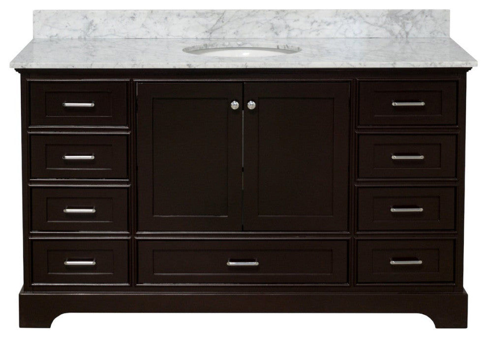 Harper 60" Bathroom Vanity, Chocolate, Carrara Marble, Single
