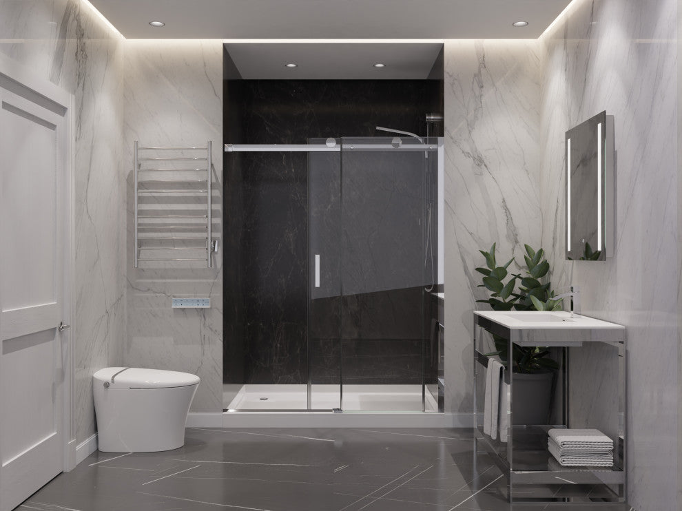 ANZZI Rhodes 76" Frameless Sliding Shower Door, Chrome, 48" W