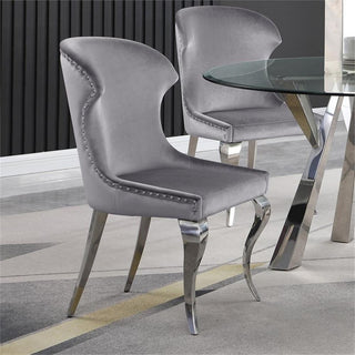 Maklaine 18" Modern Velvet Upholstered Wingback Dining Side Chair in Gray