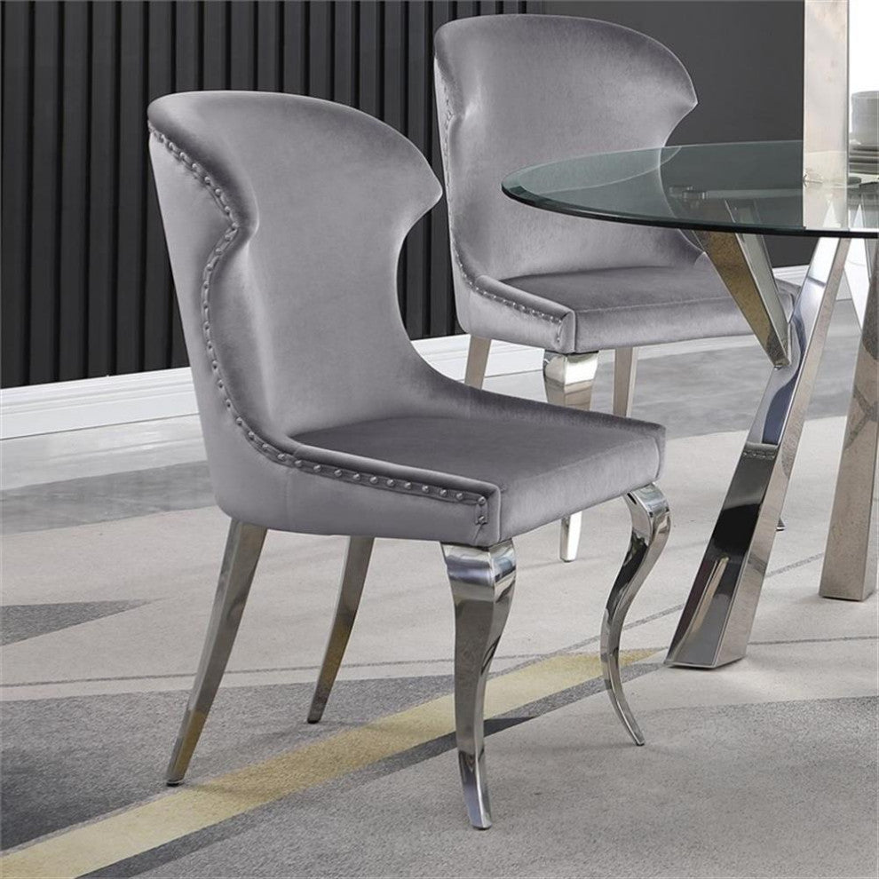 Maklaine 18" Modern Velvet Upholstered Wingback Dining Side Chair in Gray