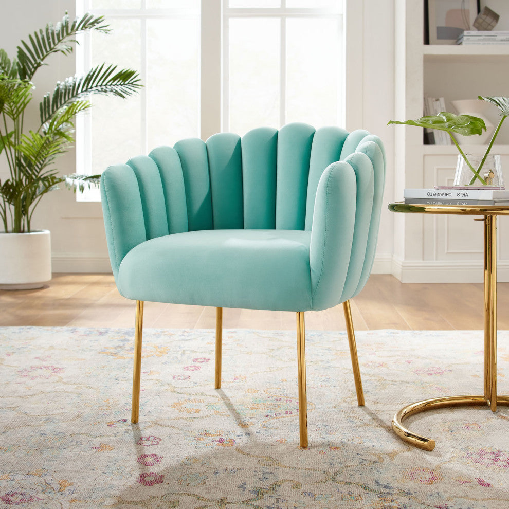Armchair Accent Tufted Chair, Blue, Velvet, Modern, Mid Century Hotel Lounge