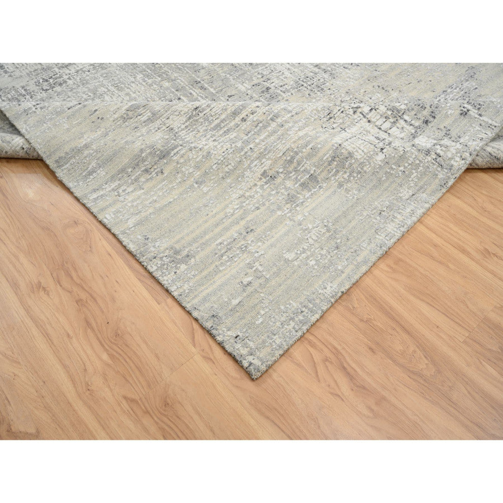 Light Gray Modern Design Wool Hand Knotted Gallery Size Runner Rug, 8'1"x16'0"