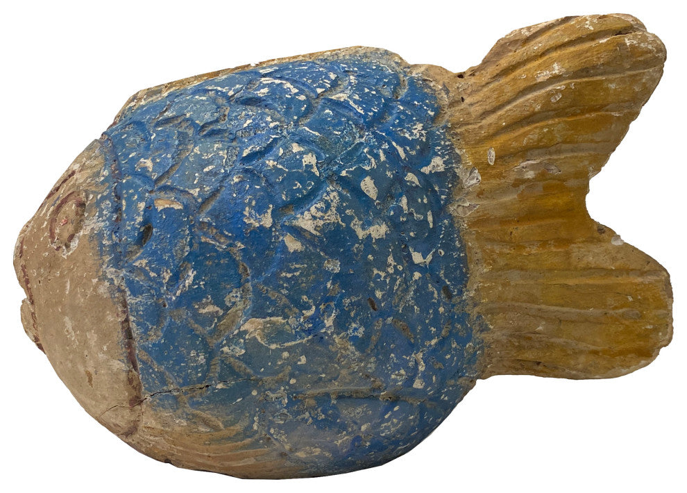 Handcrafted Rustic Solid Wood Abstract Round Body Blow Fish Sculpture