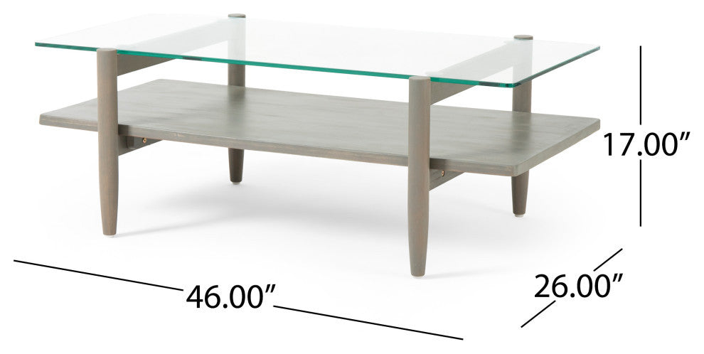 Mumford Acacia Wood Coffee Table With Tempered Glass Top, Brown Mahogany, Gray F