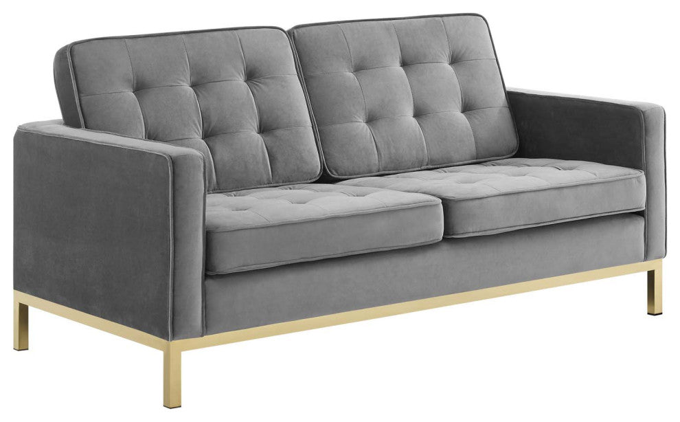Loft Gold Stainless Steel Leg Performance Velvet Loveseat Gold Gray