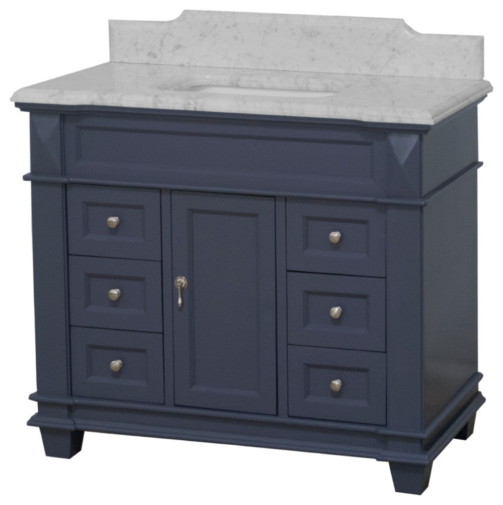 Elizabeth 42" Bathroom Vanity, Marine Gray, Carrara Marble
