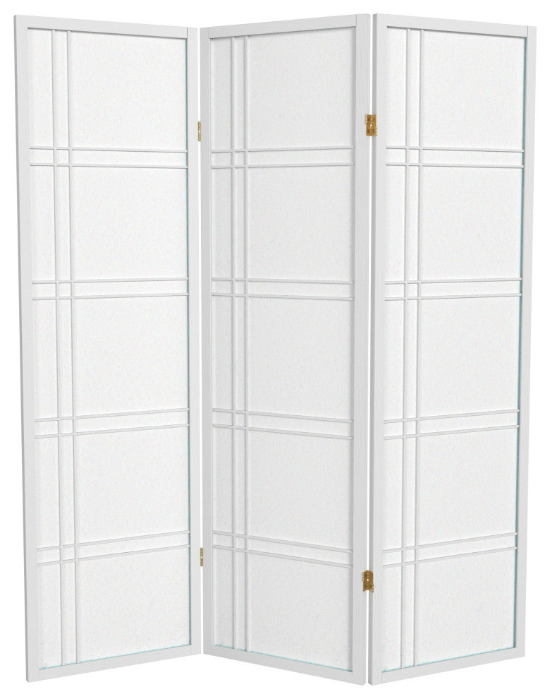 5' Tall Double Cross Shoji Screen, White, 3 Panels