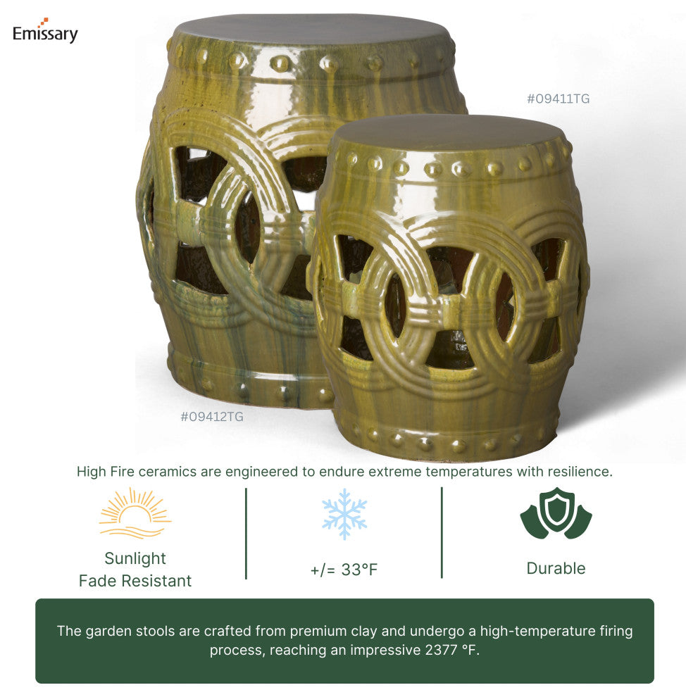 Eternity Tea Green Round Ceramic 21" Garden Stool