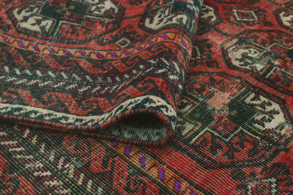 Vintage Distressed Uazira Red/Charcoal Runner, 3'3x6'3