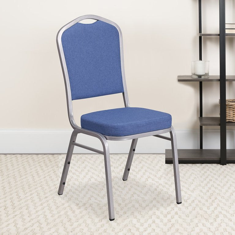 4 Pack Dining Chair, Cushion Seat & Back, Blue Fabric/Silver