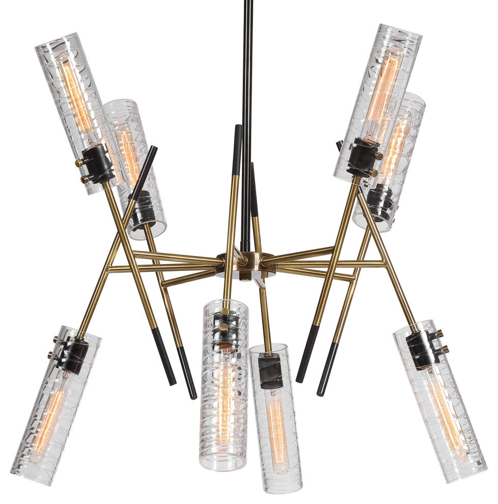 Uttermost Telesto 8-Light Linear Pendant, Black/Antique Brass, 21538
