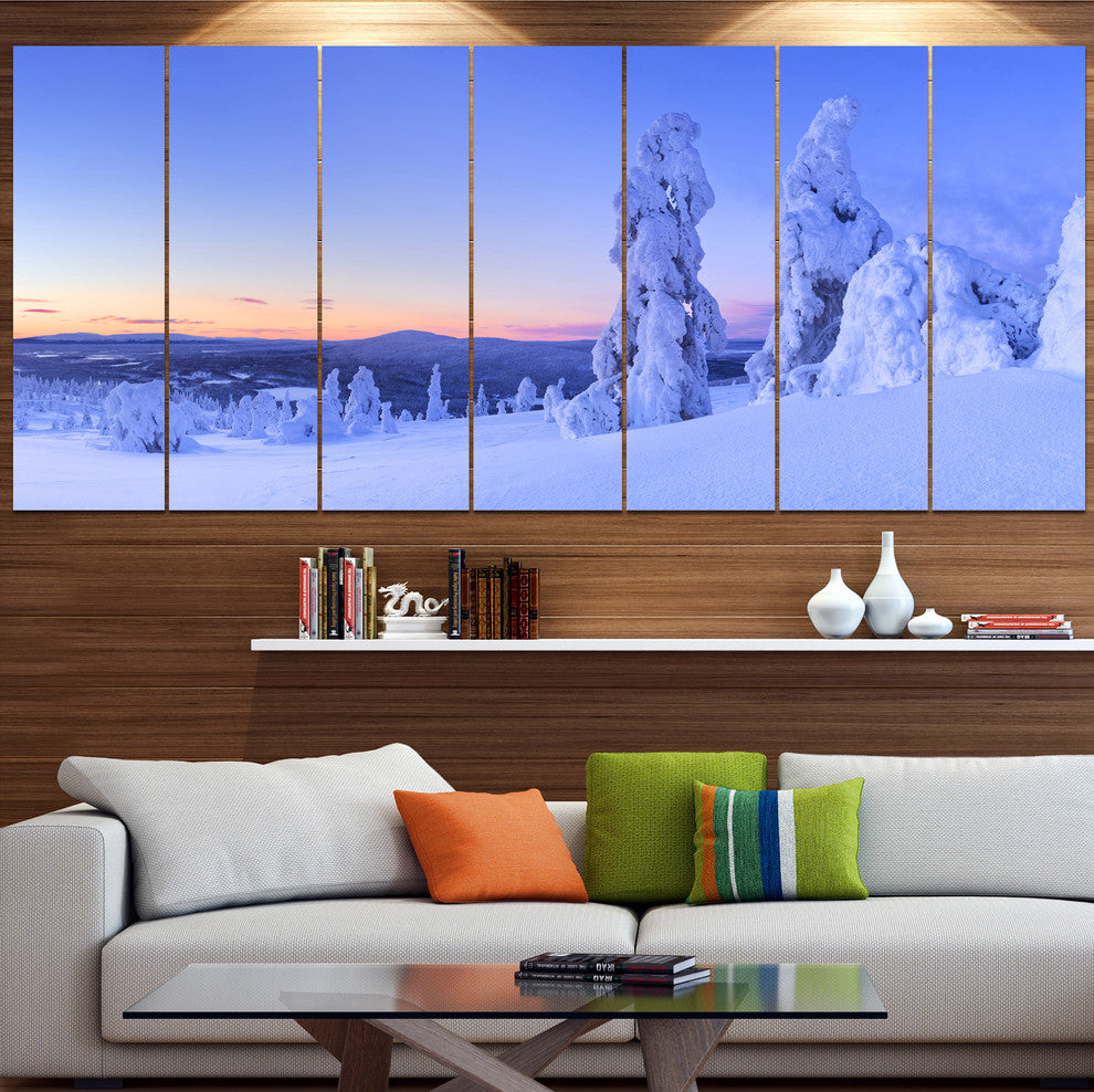 Sunset over Frozen Trees, Modern Landscape Canvas Art, 83"x32", 7 Panels