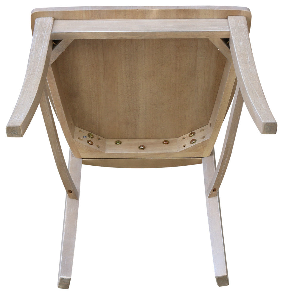 Set of Two Vineyard Curved X Back Chairs, Washed Gray Taupe