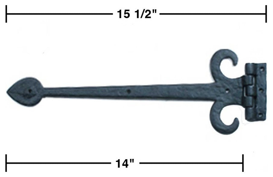 Black Wrought Iron Strap Hinge Fleur de Lis Style Gate and Door Hinges Set of 2