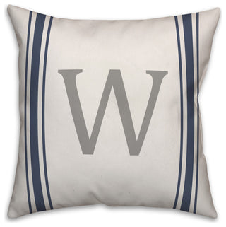 Blue Farmhouse Stripe Monogram - W 18x18 Spun Poly Pillow