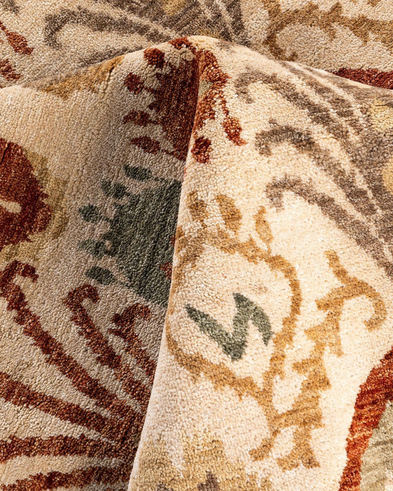 Ikat One-of-a-Kind Hand-Knotted Area Rug Beige, 7' 10" x 10' 1"