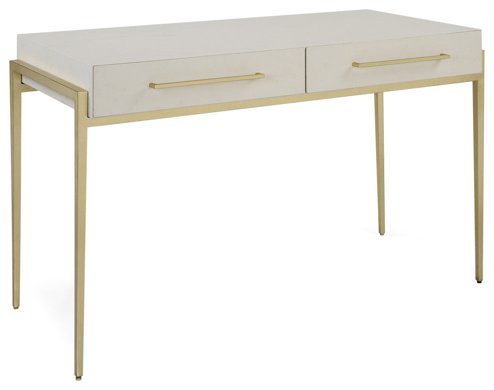 Uttermost 22900 48" MDF and Metal 2 Drawer Writing Desk - Gold / White