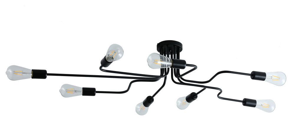 Modern Sputnik Design Semi Flush Mount Ceiling Light, Black