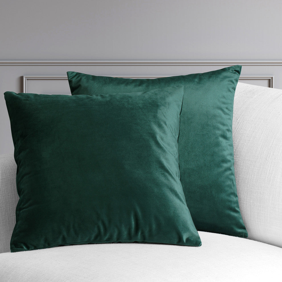 Heritage Plush Velvet Cushion Cover Pair, Forestry Green, 18w X 18l