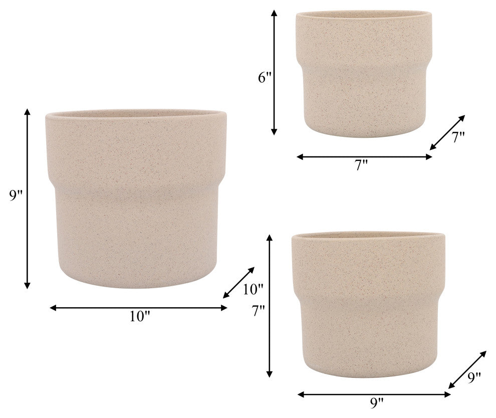 Ceramic 3-Piece Set, 7", 9" and 10"D Mushroom Planters, Tan