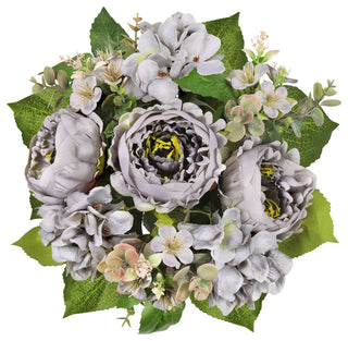 Set of 2 Grey Artificial Peony Hydrangea Flower Stem Bush Bouquet 17"