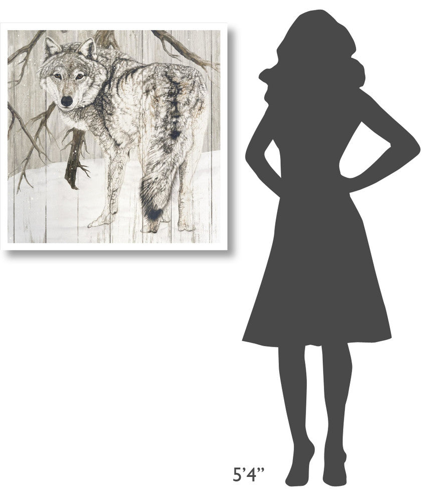 "Wolf in Woods on Barn Board" Digital Paper Print by Jacquie Vaux, 32"x32"