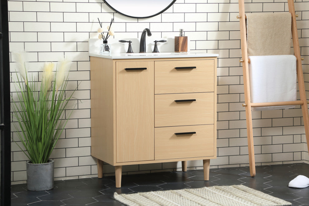 Home Living Modern Natural Oak-Light Bathroom Vanity, Maple, 30"