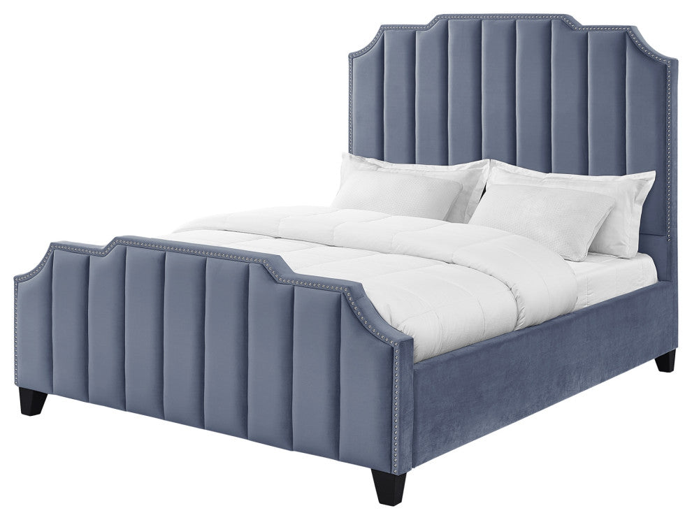 Inspired Home Zaida Bed, Velvet Upholstered, Sky Blue, Queen