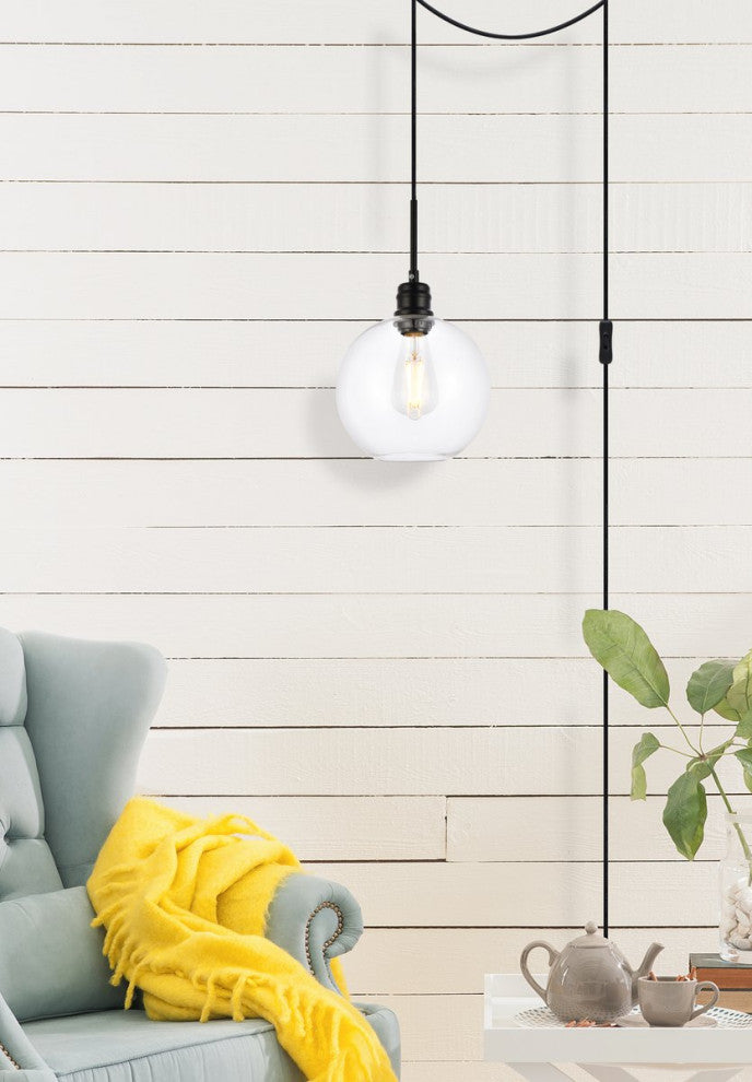 Edgar 1-Light Black and Clear Glass Plug-In Pendant